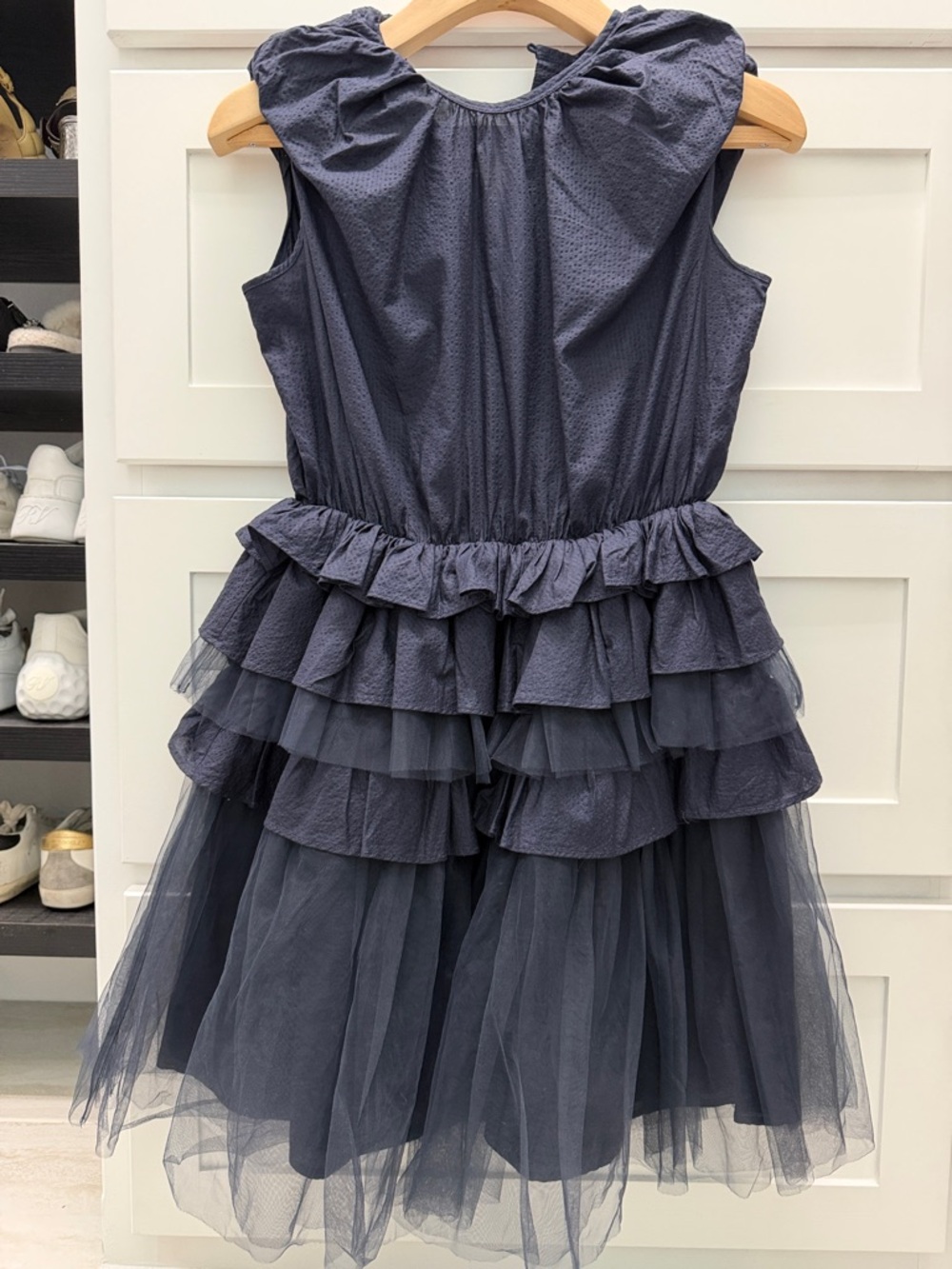 Girls Navy Ruffled Tulle Party Dress